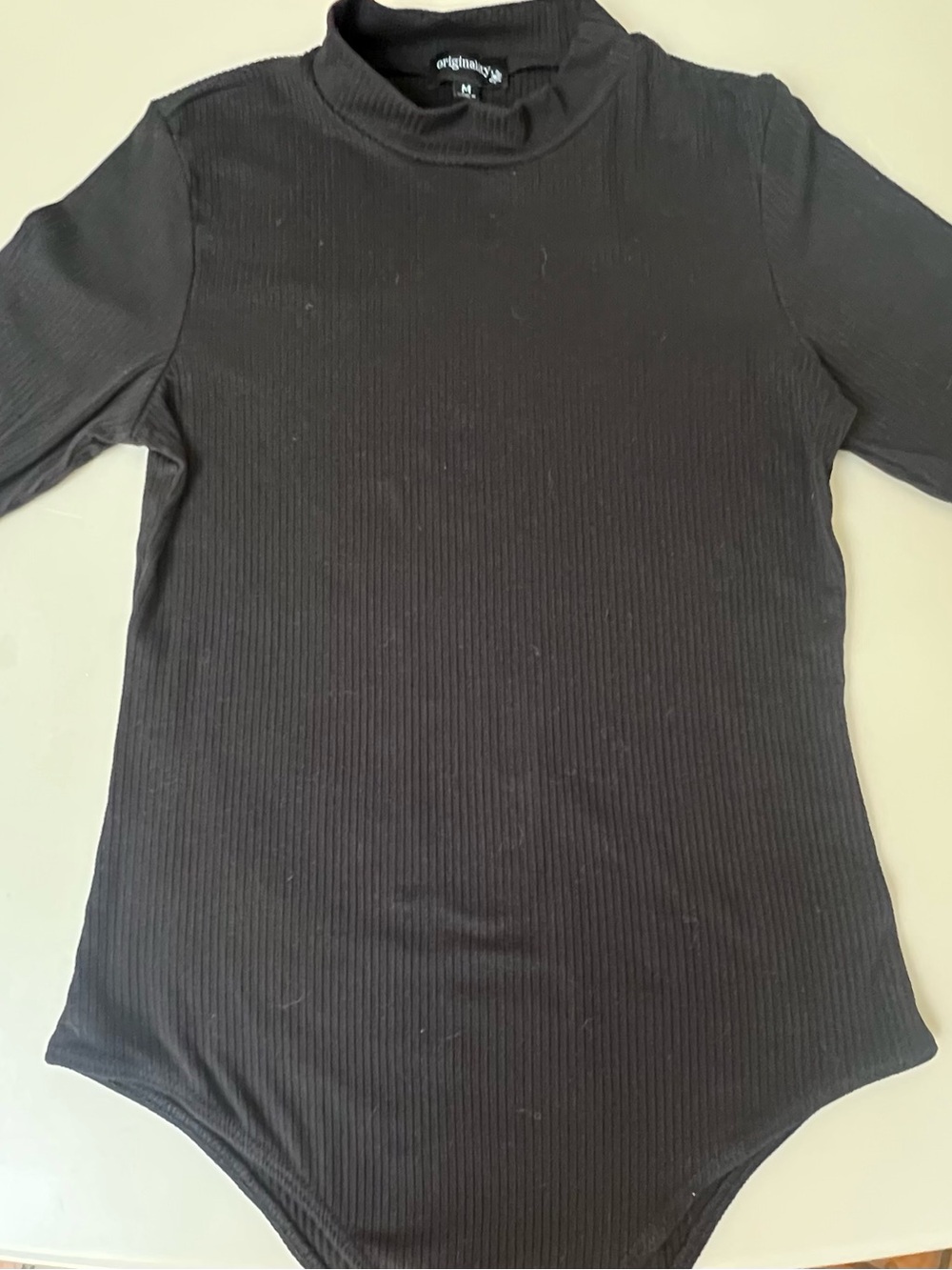 Black Ribbed Mock Neck Bodysuit